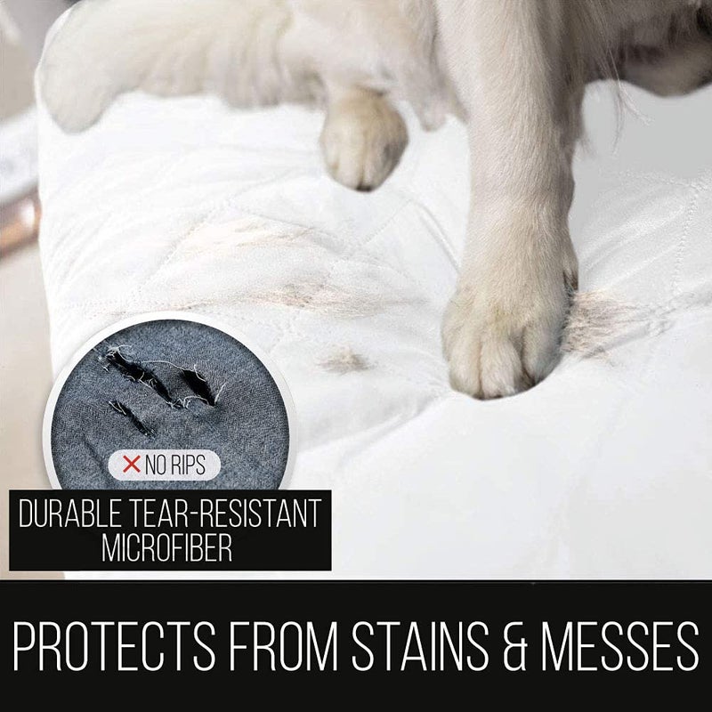 Sofa Shield Recliner Slip Cover with Patented Strap, Cushion Protector, US Designed Reversible Stain and Dog Tear Resistant Slipcover, 28 inch Seat, Washable Covers for Dogs Pets Kids, White - Image 2